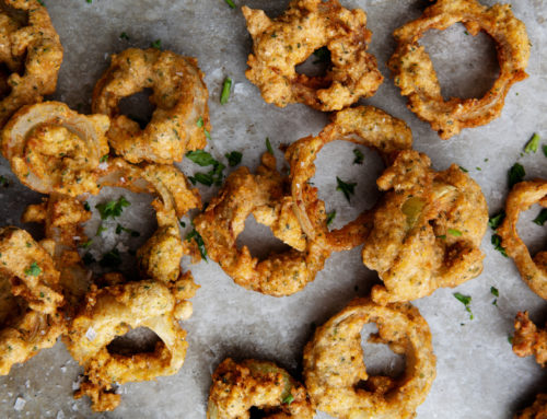 Falafel crusted onion rings (gluten free, vegetarian)